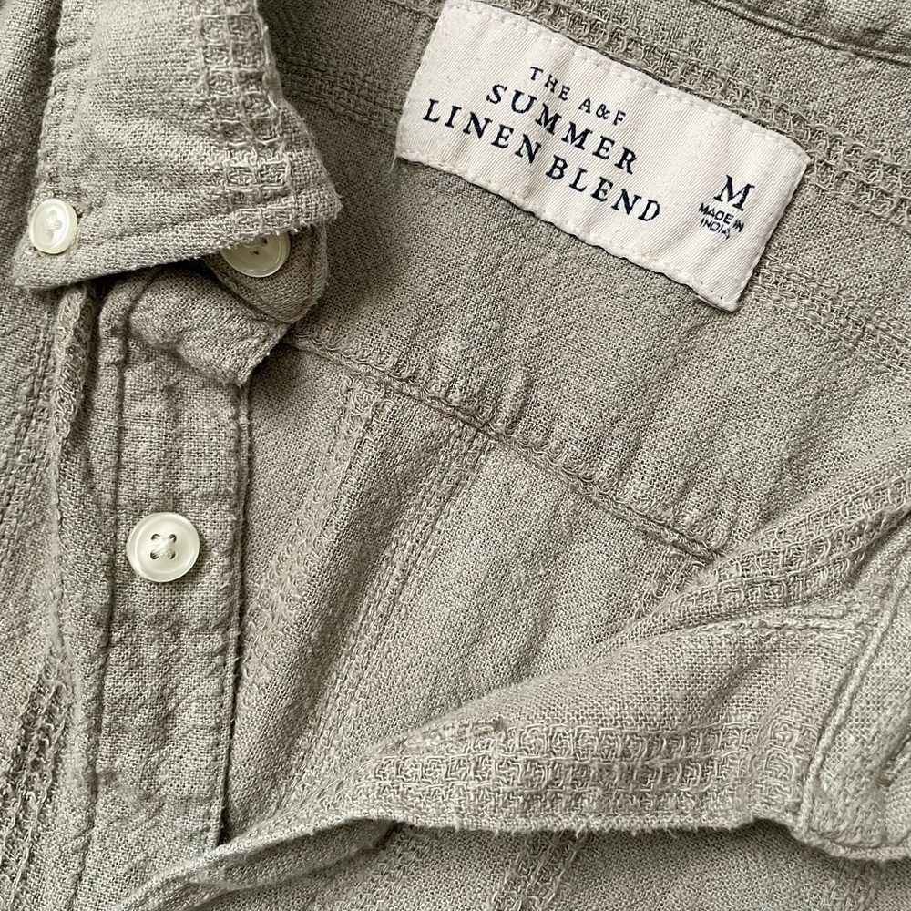 Abercrombie & Fitch Olive Green Short Sleeve Button-Down Shirt - Picture 2 of 4
